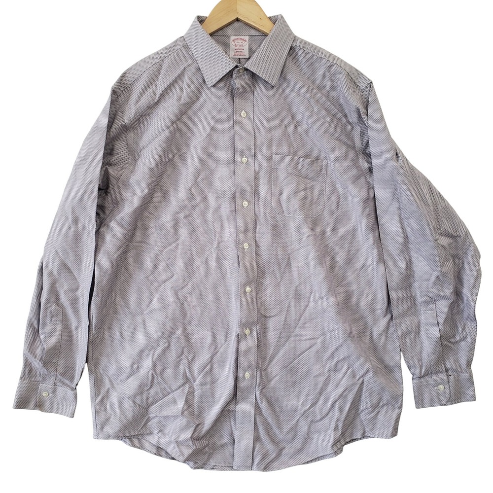 Brooks Brothers Dress Shirt Mens 17.5 37 Purple Madison Non Iron Supima Cotton